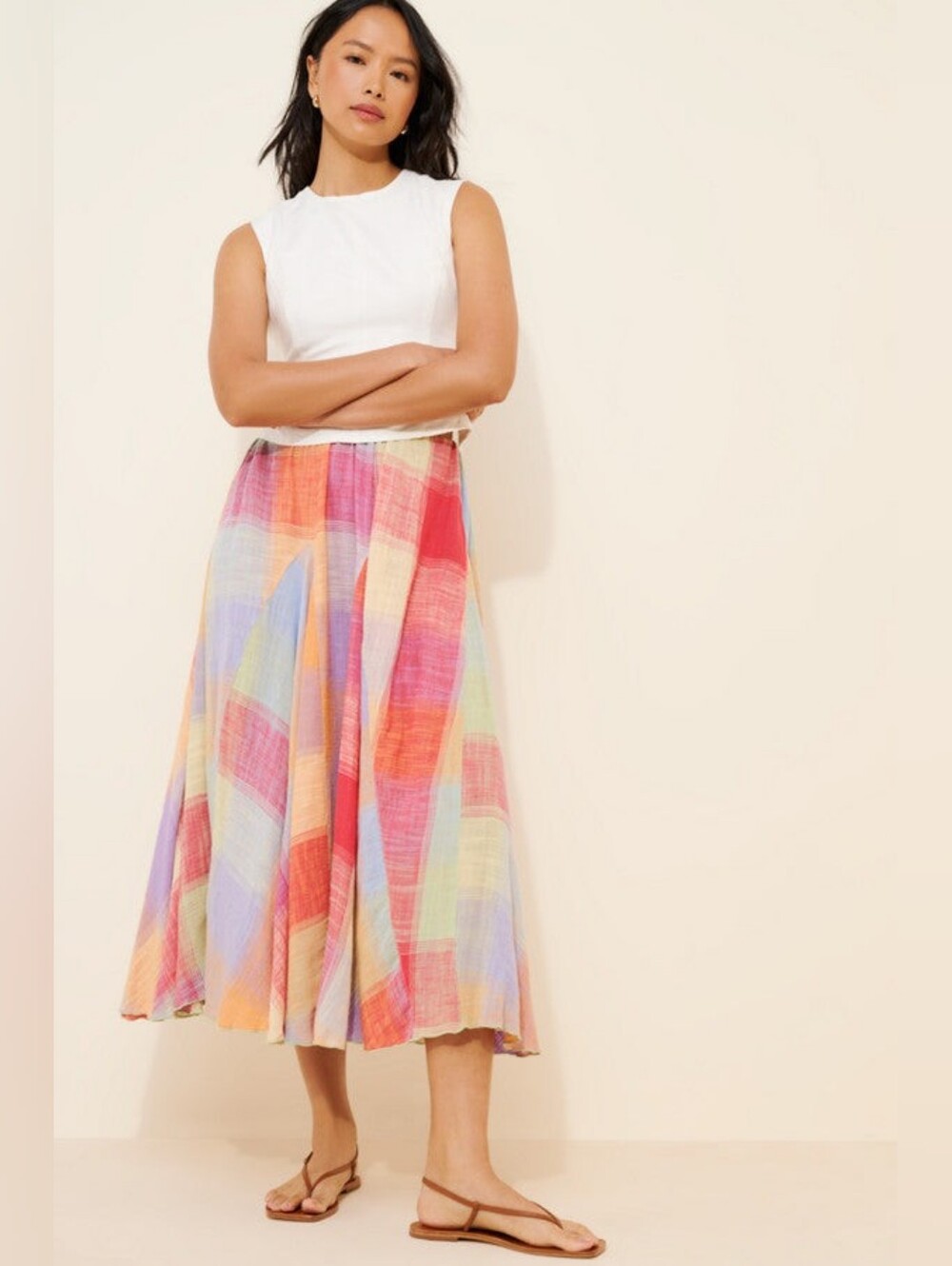 Multicolor Plaid Midi Skirt - Women